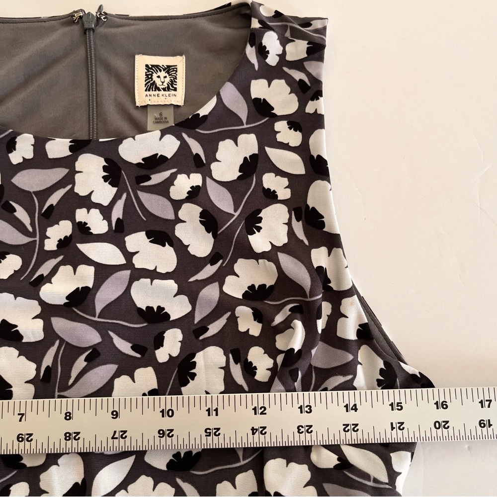 Anne Klein Sleeveless Black Gray and White Women's Midi Dress Floral, Size 6 - Picture 8 of 10